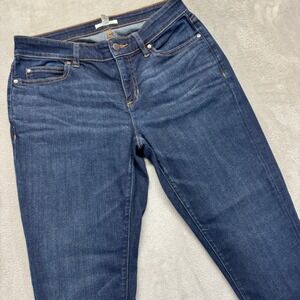 Eileen Fisher Jeans Women's 4 Slim Tapered Leg Raw Step Hem Whiskered Dark Wash